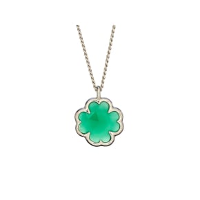 Natural green onyx clover necklace, rhodium-plated 925 silver, 42+3 cm