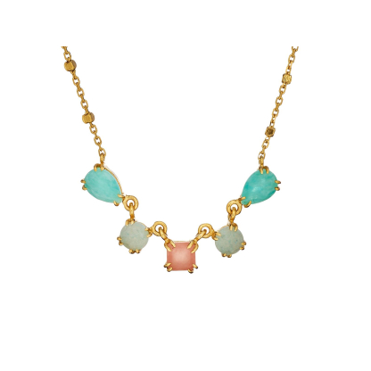 Natural drop rose quartz necklace, gold-plated 925 silver, 42+4 cm