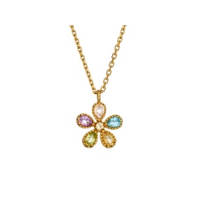 Drop multi-colored multi-stone flower necklace, gold-plated 925 silver, 42+3 cm