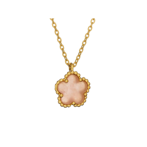 Rozenkwartsketting 5-bladige bloem natuurlijk, verguld 925 zilver, 42+3 cm