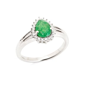 Bague avec aventurine verte goutte naturelle, en argent rhodié 925, 6x8 mm