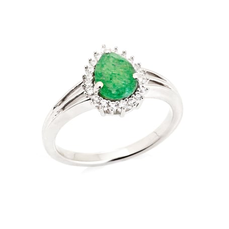 Anillo de aventurina verde gota natural, en plata rodiada 925, 6x8 mm