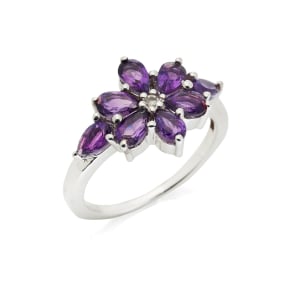 Natural drop purple amethyst ring, rhodium-plated 925 silver, 2x1.5 cm