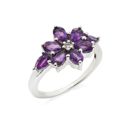 Natural drop purple amethyst ring, rhodium-plated 925 silver, 2x1.5 cm