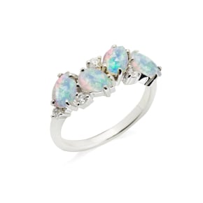 Natural drop white opal ring, rhodium-plated 925 silver, 2x0.7 cm