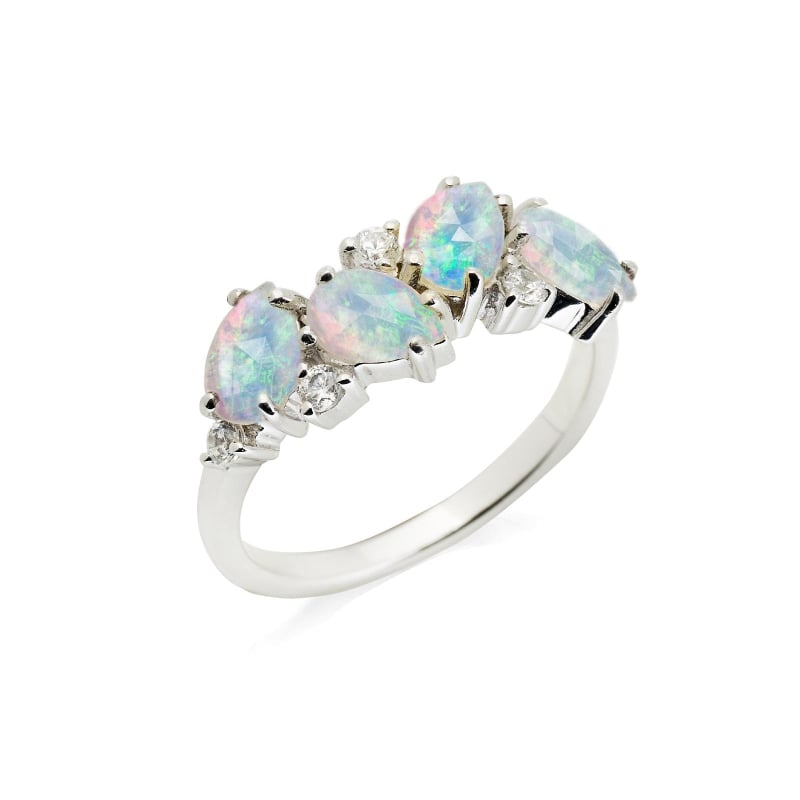 Natural drop white opal ring, rhodium-plated 925 silver, 2x0.7 cm