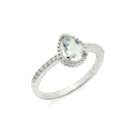 Bague avec aigue-marine bleue goutte naturelle, en argent rhodié 925, 0,8x1 cm