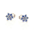 Pendientes de botón flor de tanzanita azul redonda, plata rodiada 925, 2 mm