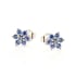 Round blue tanzanite flower stud earrings, rhodium-plated 925 silver, 2 mm