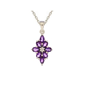 Natural drop purple amethyst pendant, rhodium-plated 925 silver, 3x5 mm