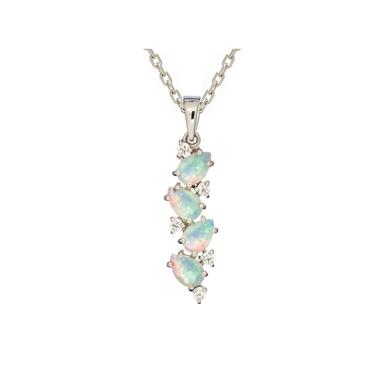 Natural drop white opal pendant, rhodium-plated 925 silver, 4x6 mm