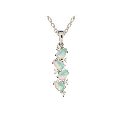 Ciondolo in opale bianco goccia naturale, in argento rodiato 925, 4x6 mm
