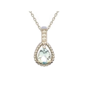 Natural drop blue aquamarine pendant, rhodium-plated 925 silver, 5x7 mm
