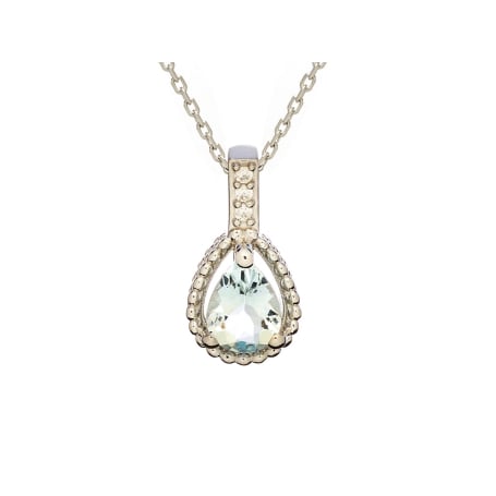Pendentif avec aigue-marine bleue goutte naturelle, en argent rhodié 925, 5x7 mm