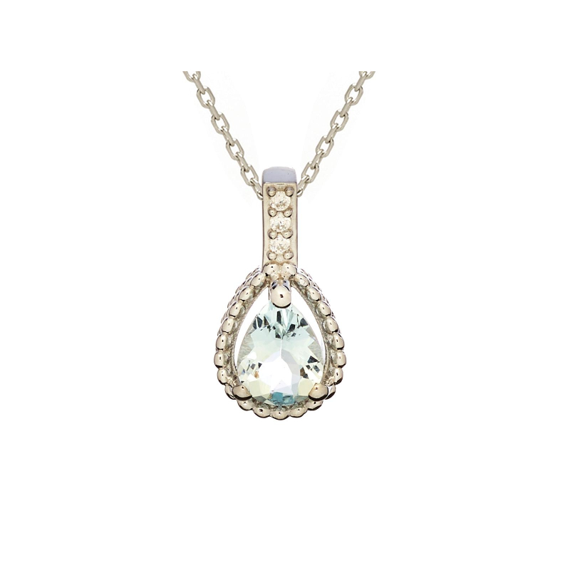 Pandantiv acvamarin albastru picătură natural, argint rodiat 925, 5x7 mm
