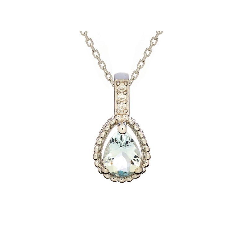 Pendentif avec aigue-marine bleue goutte naturelle, en argent rhodié 925, 5x7 mm