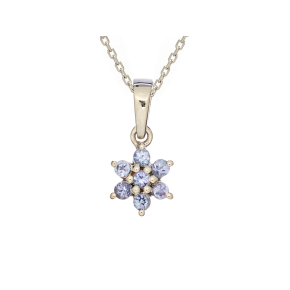 Tansanitanhänger Blume blau rund natur, 925 Silber rhodiniert, 2 mm