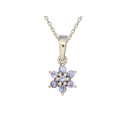 Natural round blue tanzanite flower pendant, rhodium-plated 925 silver, 2 mm