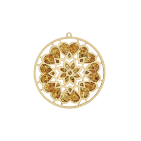 Plaque de rechargement et déco coeur en ambre, diamètre 11 cm