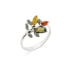 Marquise multi-colored Baltic amber leaves ring, oxidized 925 silver, 1.5x2 cm
