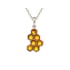 Round cognac Baltic amber honeycomb pendant, rhodium-plated 925 silver, 5 mm