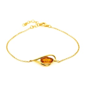Natural oval cognac Baltic amber bracelet, gold-plated 925 silver, 16+3 cm