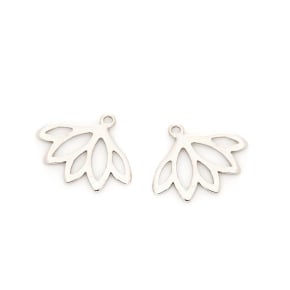Lotus flower stud ear jackets, rhodium-plated 925 silver, 1.9x1.5 cm