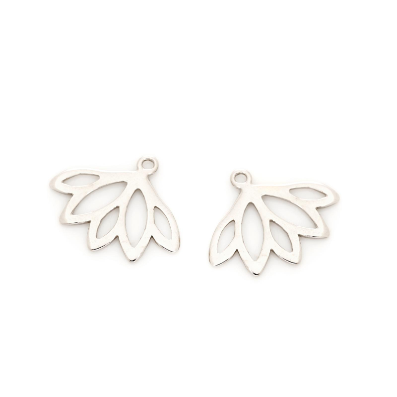 Lotus flower stud ear jackets, rhodium-plated 925 silver, 1.9x1.5 cm