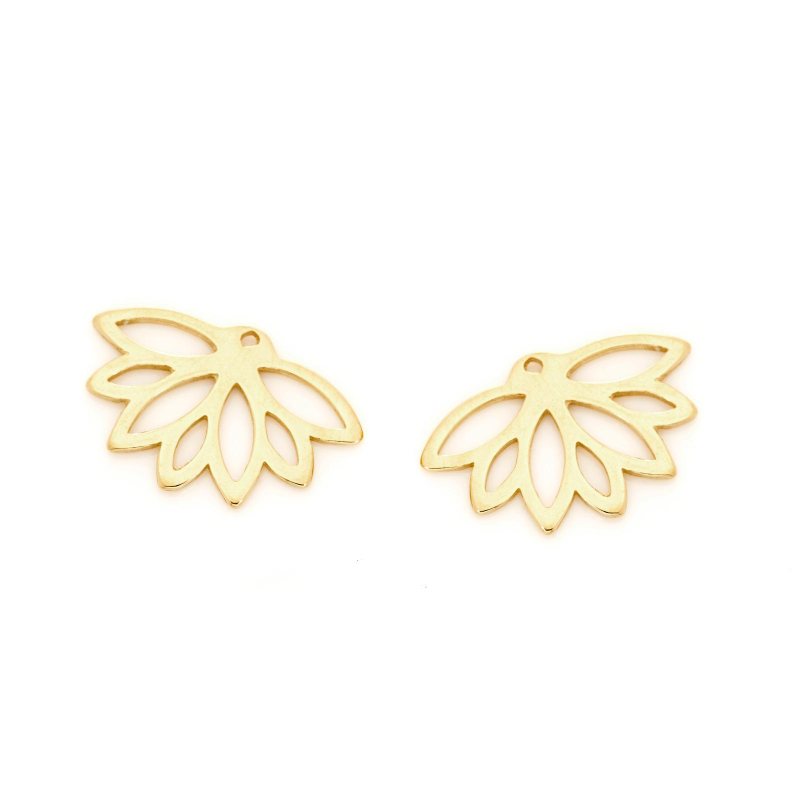 Clous d'oreilles ear jacket lotus, en argent doré 925, 2,3x1,5 cm