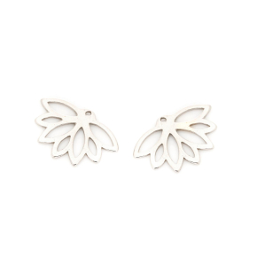 Lotus flower stud ear jackets, rhodium-plated 925 silver, 2.3x1.5 cm