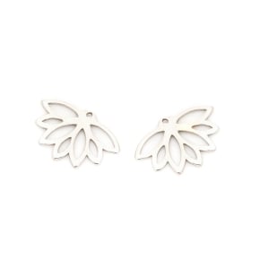 Pendientes de botón ear jacket flor de loto, en plata rodiada 925, 2,3x1,5 cm