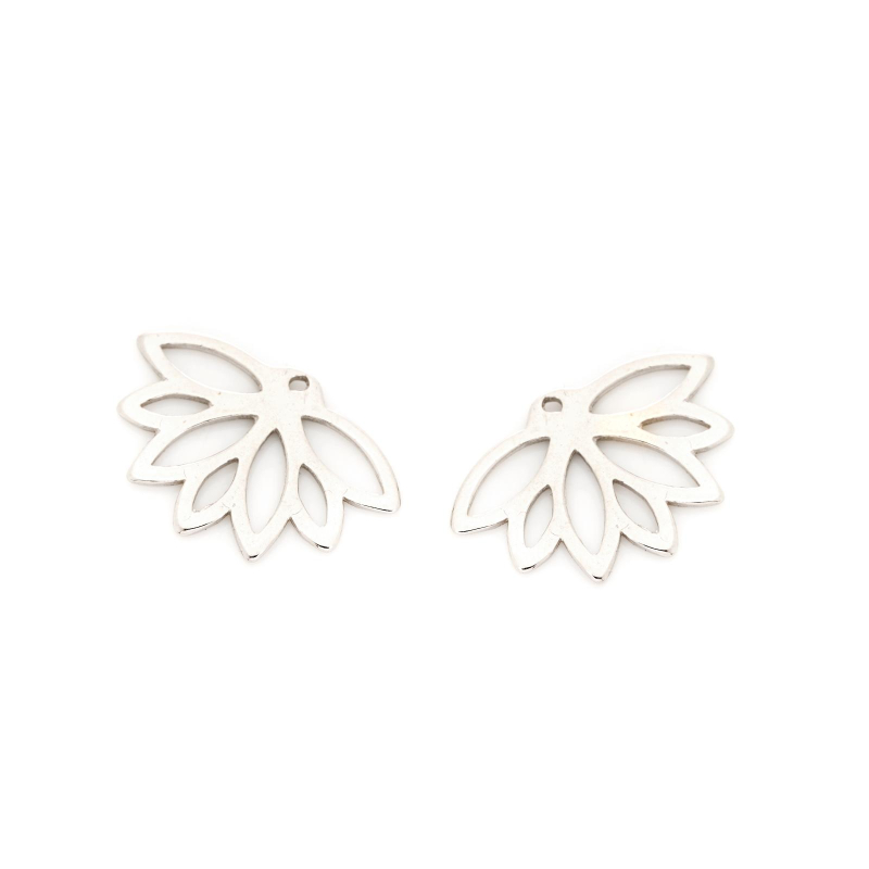 Lotus flower stud ear jackets, rhodium-plated 925 silver, 2.3x1.5 cm