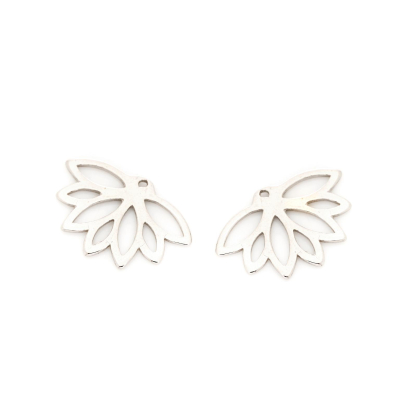 Lotus flower stud ear jackets, rhodium-plated 925 silver, 2.3x1.5 cm