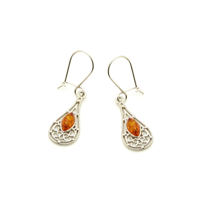 천연 코냑 마퀴즈 발트 호박 드롭 귀걸이, 925 로듐 도금 실버, 5x10 mm