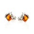 Clous d'oreilles coccinelle avec ambre cognac rond, argent rhodié 925, 7 mm