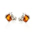 Round cognac amber ladybird stud earrings, rhodium-plated 925 silver, 7 mm