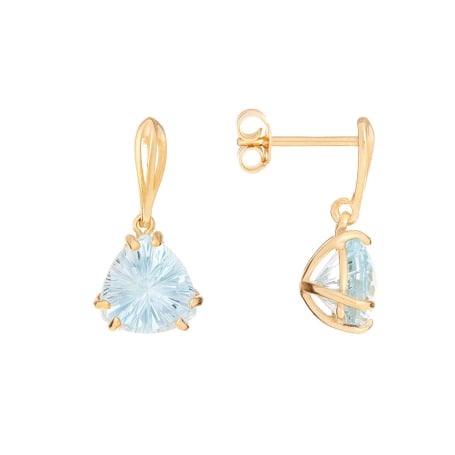 Boucles d'oreilles pendantes avec topaze bleue triangle, or 375, 8x8x8 mm