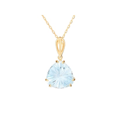 Natural triangle blue topaz pendant, 375 gold, 12x12x12 mm