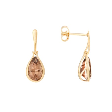 Pendientes largos de cuarzo ahumado marrón gota natural, en oro 375, 6x10 mm