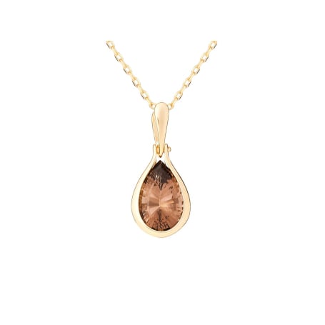 천연 브라운 물방울 스모키쿼츠 펜던트, 375 골드, 7x11 mm