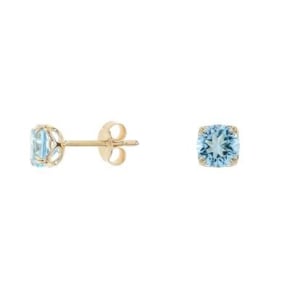 Clous d'oreilles avec topaze bleue ronde naturelle, en or 375