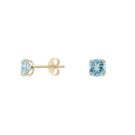 Brincos de topázio azul redondo natural, em ouro 375
