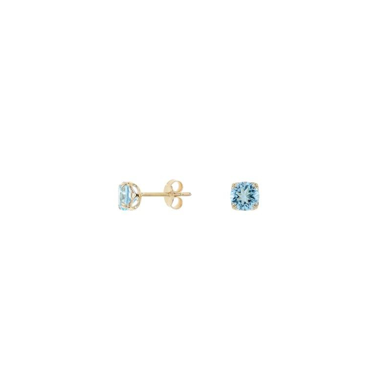 Cercei topaz albastru rotund natural, aur 375