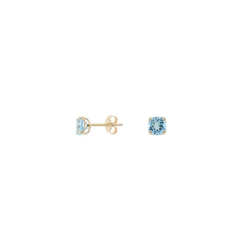 Pendientes de botón de topacio azul redondo natural, en oro 375