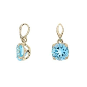 Natural round blue topaz pendant, 375 gold
