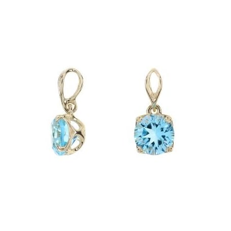 Natural round blue topaz pendant, 375 gold