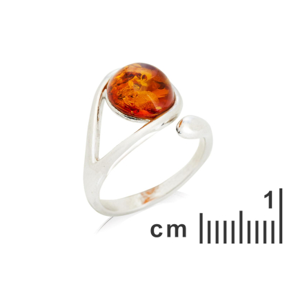 Bague avec ambre cognac rond de la mer Baltique, argent rhodié 925, 1,5x2 cm