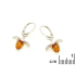 Boucles d'oreilles pendantes abeille avec ambre cognac, argent rhodié, 7x8 mm