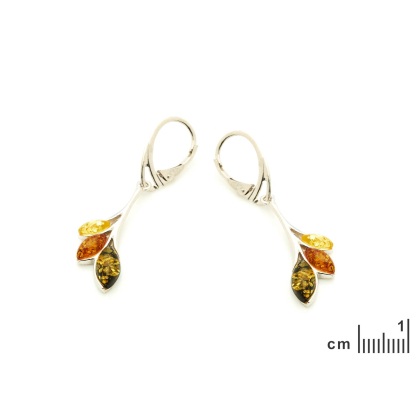 천연 멀티컬러 마퀴즈 발트 호박 드롭 귀걸이, 925 로듐 도금 실버, 6x12 mm
