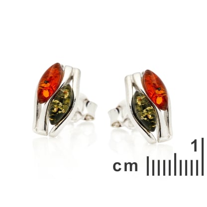 Marquise multi-colored amber stud earrings, rhodium-plated 925 silver, 4x8 mm